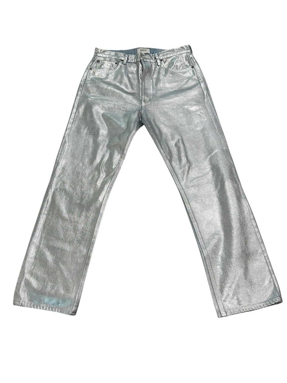 AGOLDE Women’s Silver Jeans 90s Mid Rise Loose Fit Tinfoil Denim Size 29 - Picture 6 of 11